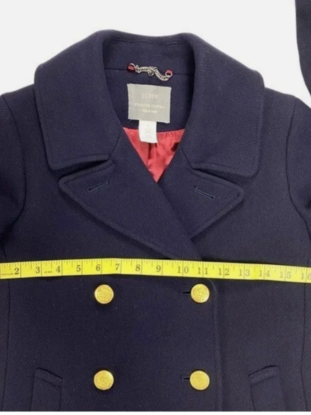 J. Crew Peacoat Women Sz 0 Stadium Cloth Nello Gori Wool Classic Navy Blue
